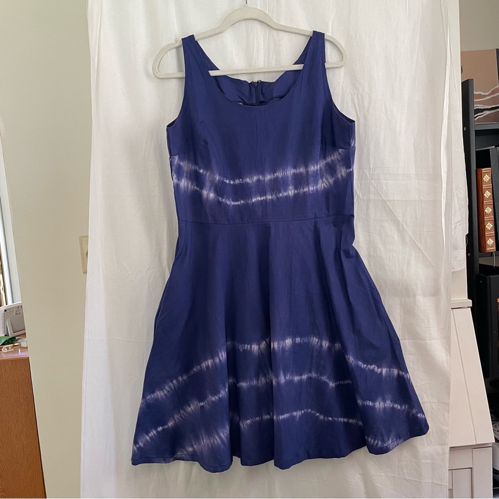 Indigo Blue Tie Dye Organic Cotton Fit and Flare Dress. Global Mamas.